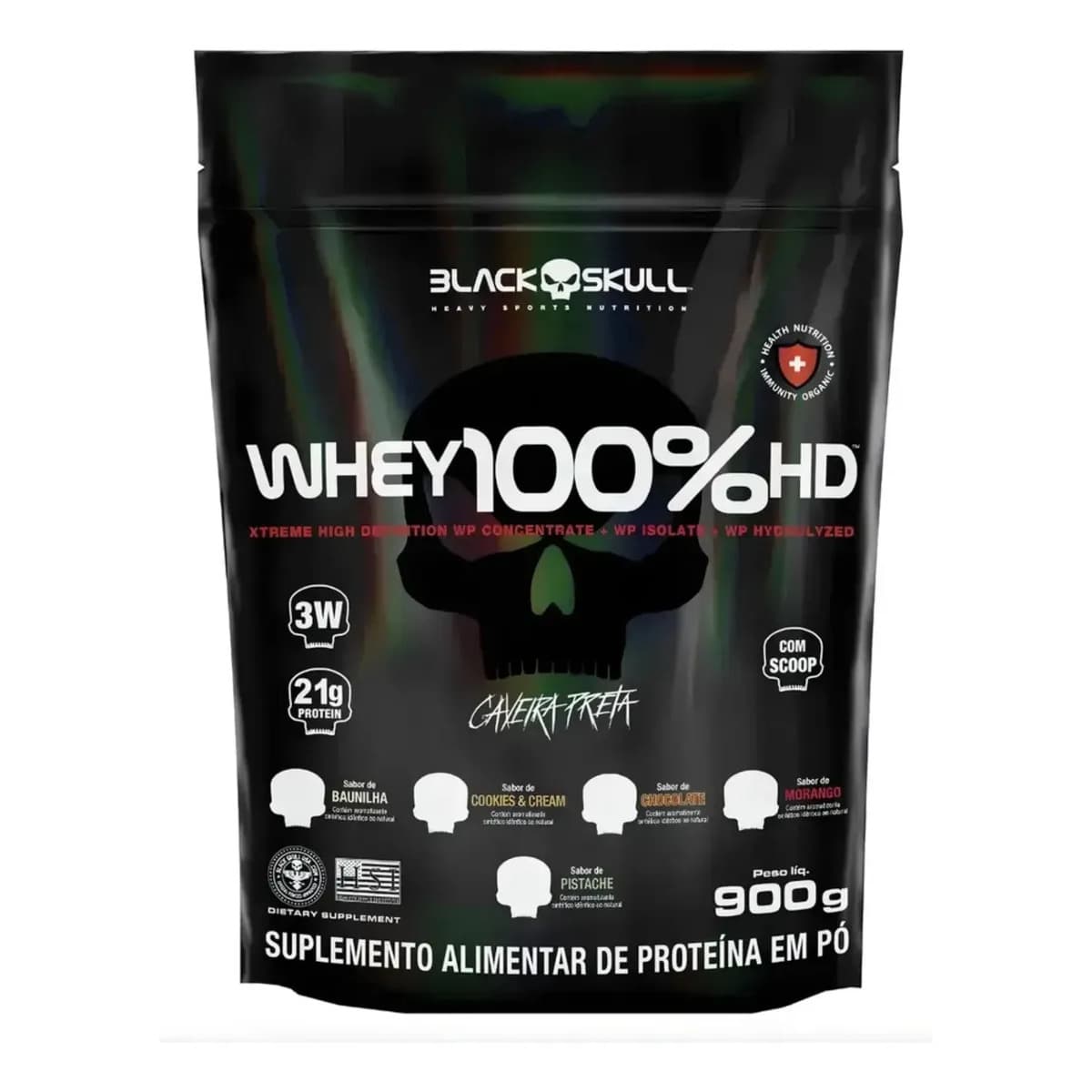 Proteína Black Skull Whey 100% HD em pó sabor Baunilha x 900g