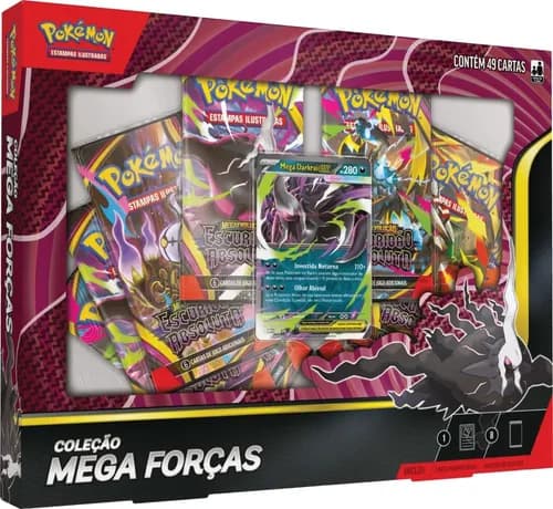 Box Pokémon Mega Forças: Estampas Ilustradas Copag 49 Cartas Coleção Mega Forças Português